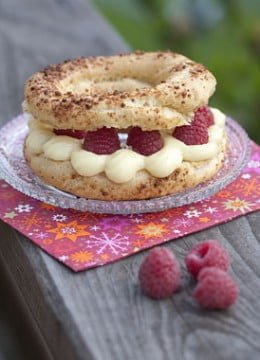 Paris-Brest à la banane, citron et aux framboises