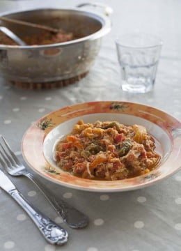 Piperade aux poivrons et oeufs brouillés