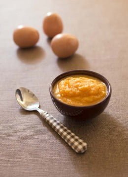 Purée de courge sucrine, pâtes et oeufs durs pour bébé – à partir de 7 mois