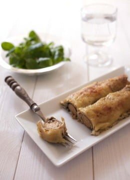 Crêpes roulées aux Soyciss, champignons et moutarde – recette végétarienne