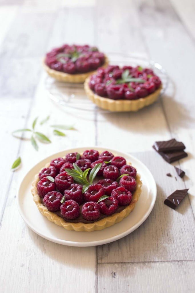 Tartelettes chocolat framboises sans lactose : photo de la recette