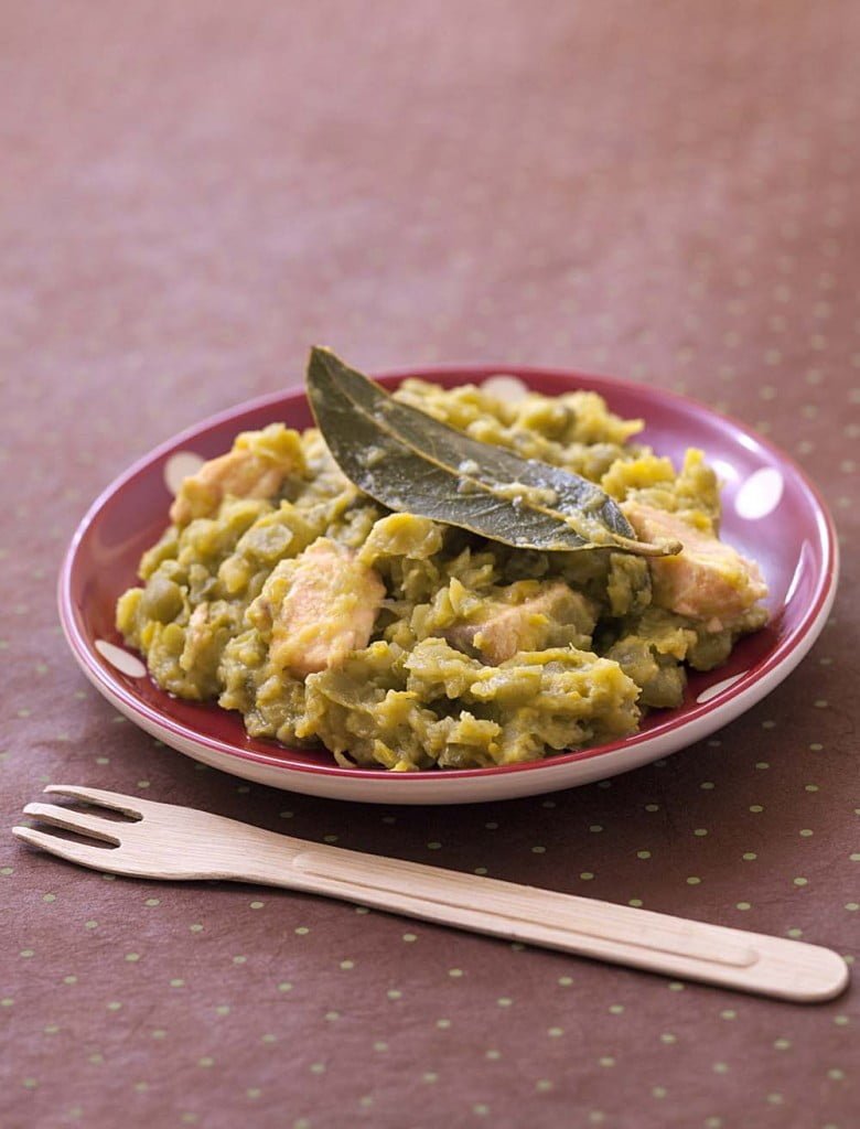 Photo de la recette : Dal de pois cassés aux poireaux et saumon