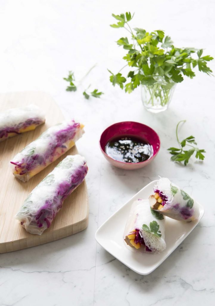 Photo de la recette : Rouleaux de printemps mangue tofu fumé