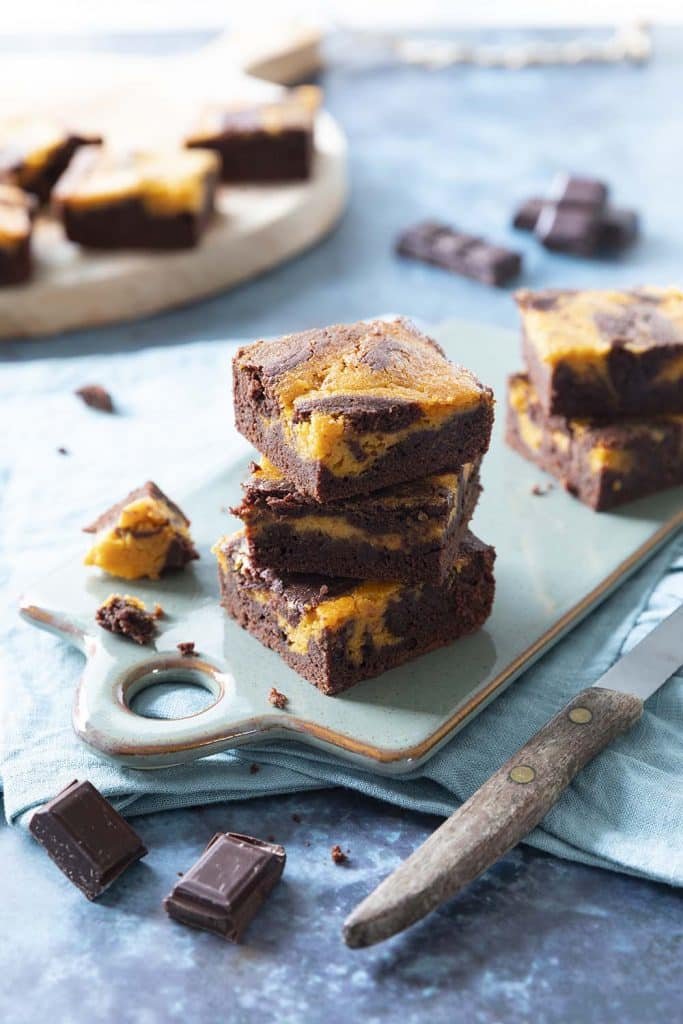 Photo de la recette : Brownie au chocolat marbré au cheesecake à la courge