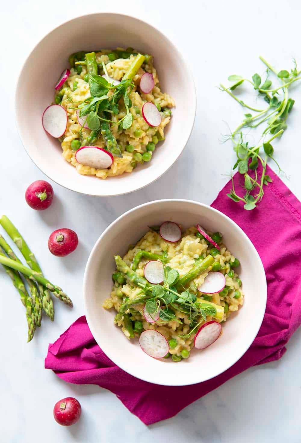 Recette Risotto printanier aux asperges, petits pois et radis