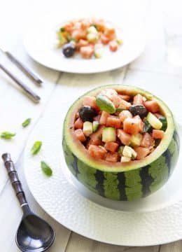 Recette Salade estivale à la pastèque, concombre, feta et olives noires