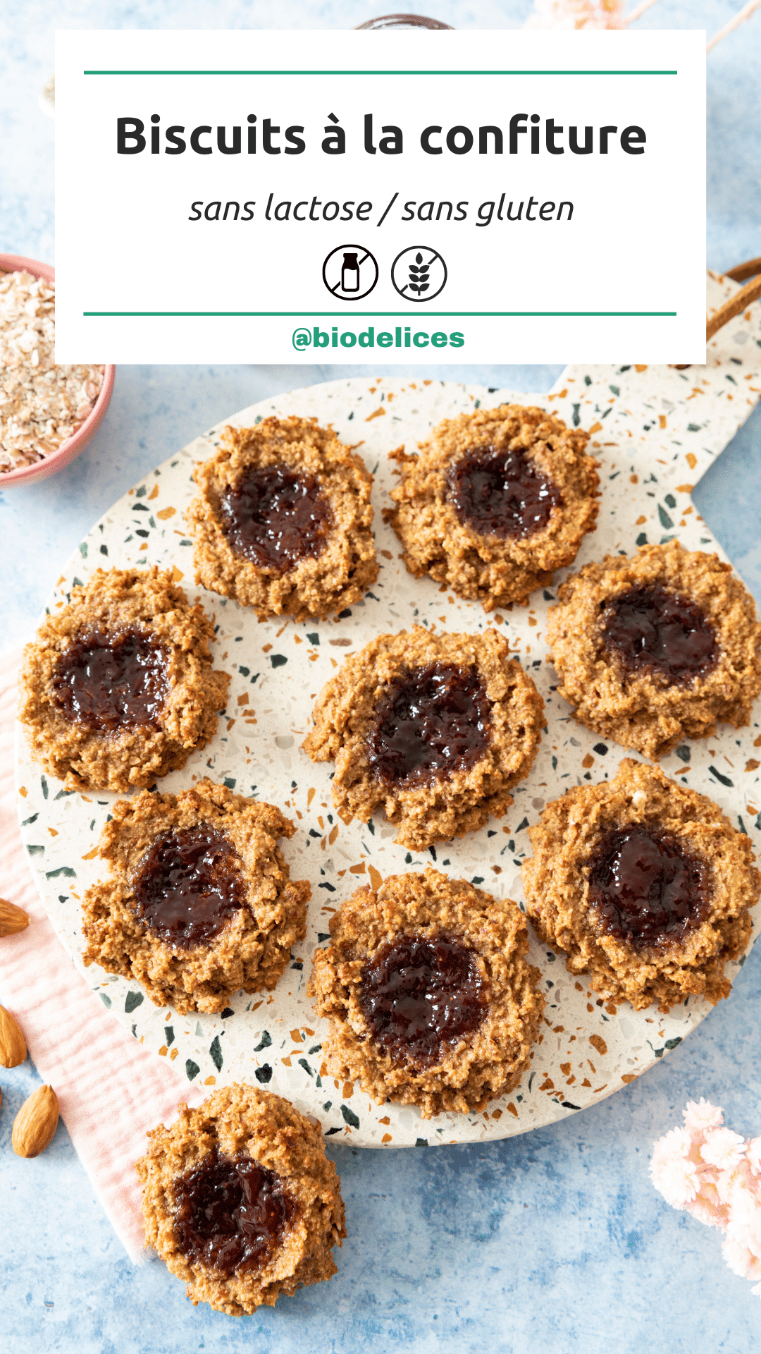 Recette Biscuits à la confiture de fraise - sans gluten et sans lactose