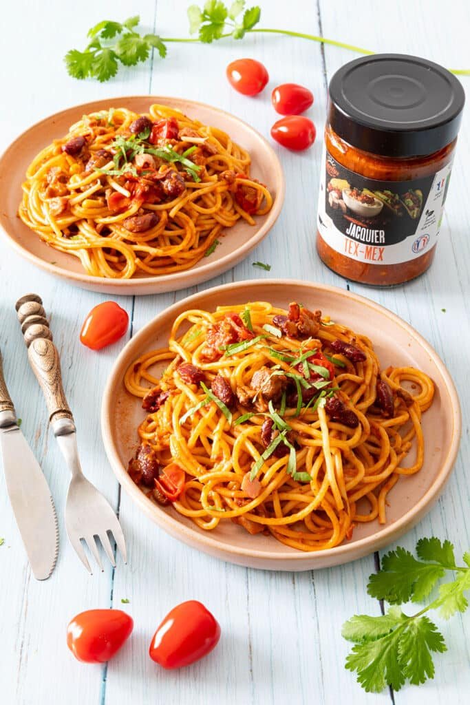 Photo de la recette : One pot pasta au jacquier tex mex et tomates cerises